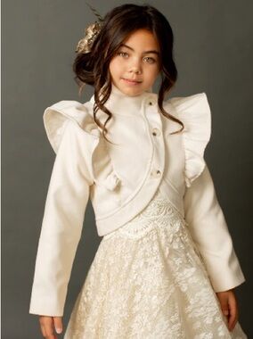 Joyfolie Cream Ruffle-Shoulder Dress Jacket
